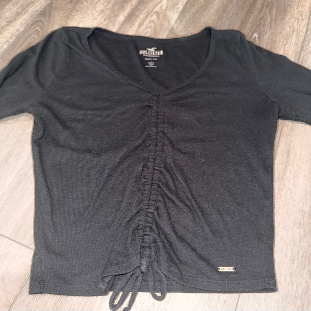 Hollister Black Ruched Tie Front Blouse